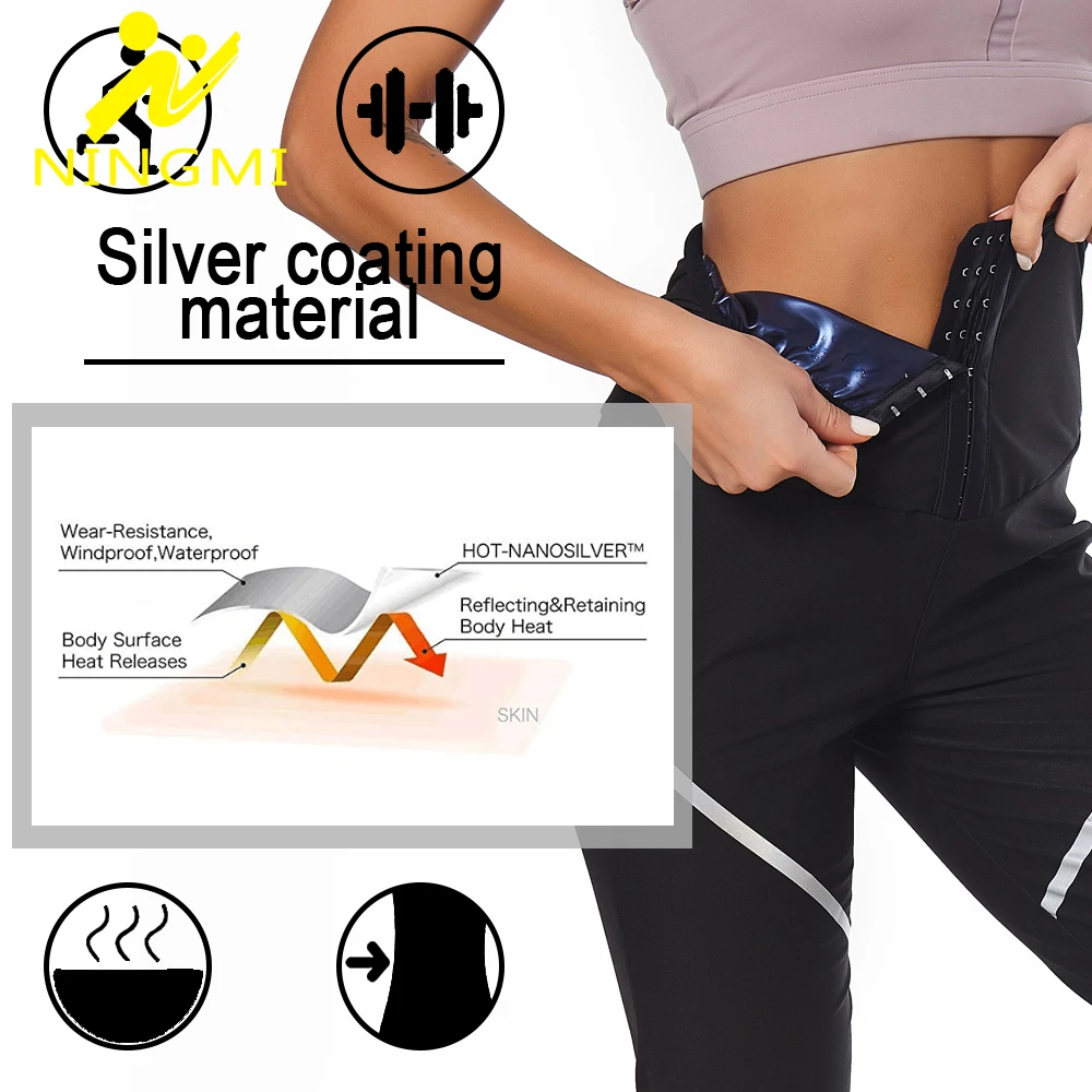 NINGMI 2 Piece Sets Body Shaper Slimming Shirt and Sauna Pant Hot Sweat Workout Weight Loss Shapewear Women Waist Trainer Suits