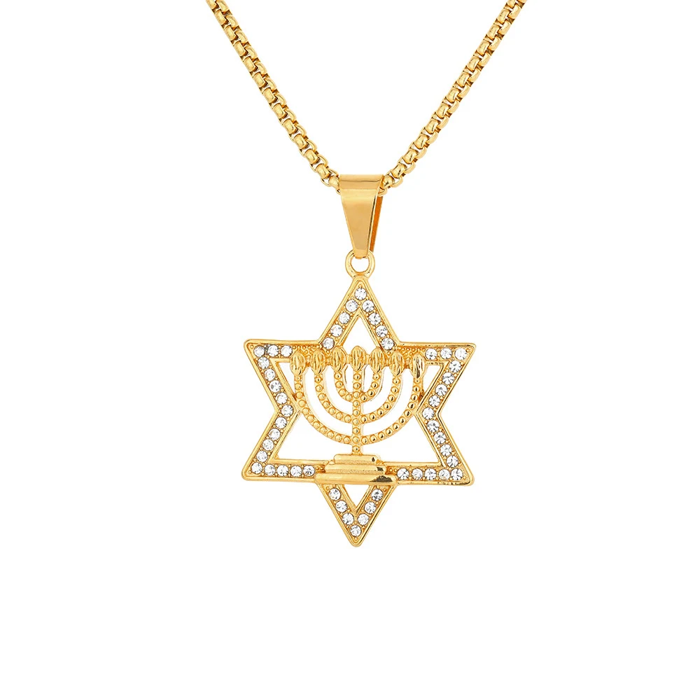 

Jewish Star of David Pendant Gold Color Stainless Steel Hexagram Necklace For Men Women Israel Hebrew Judaism Jewelry Gift