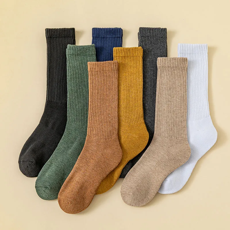 Winter Pure Cotton Men's Socks Harajuku Retro Thick Warm Fashion Casual Large Size Business Long Socks 5 Pair