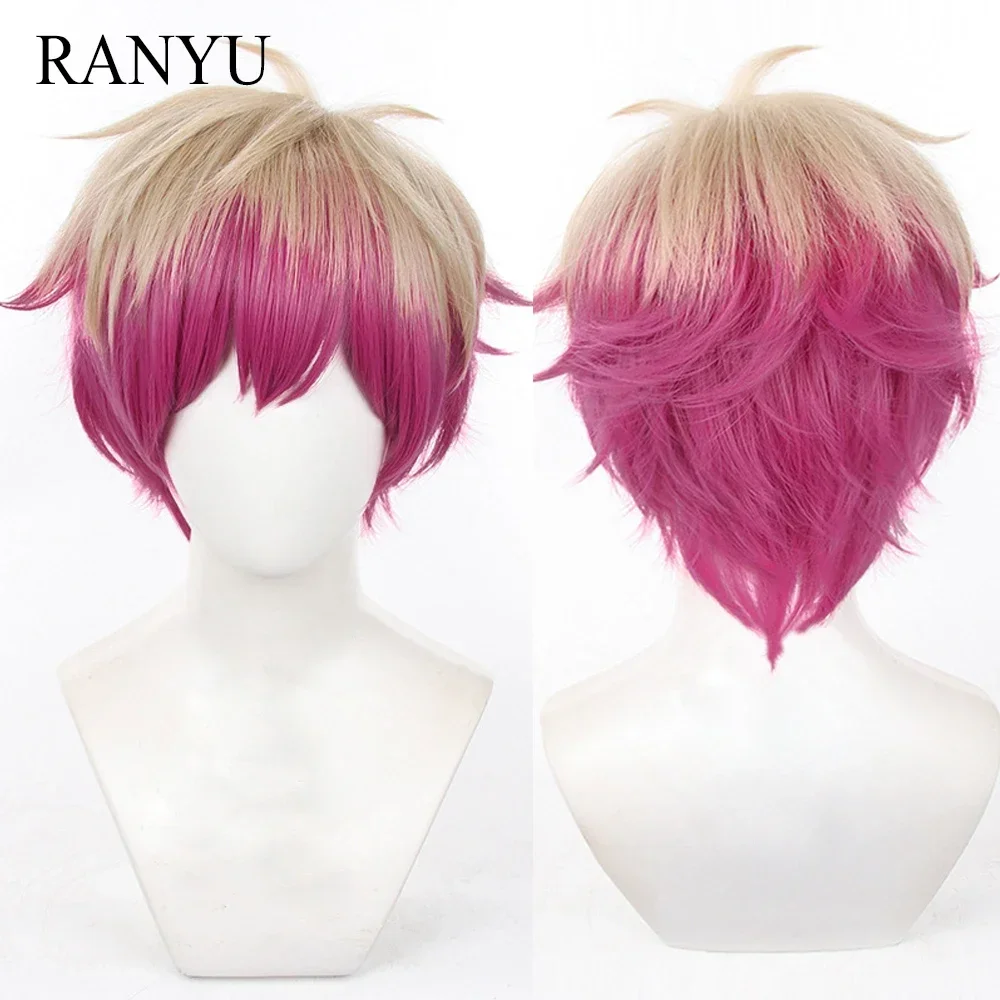 Мужские парики синтетические короткие прямые льняные розово-красные волосы для