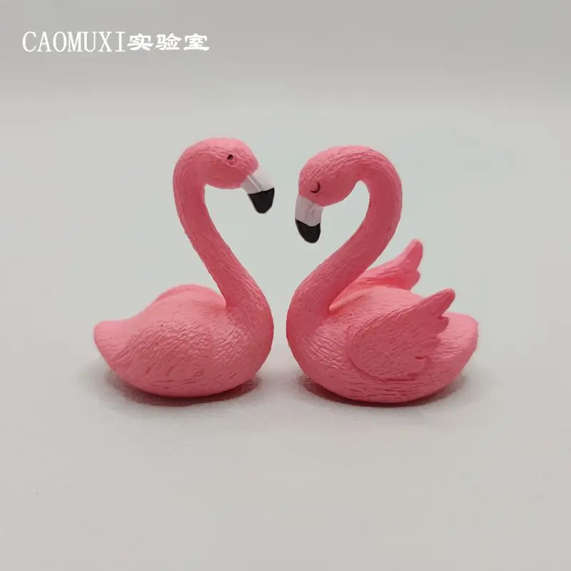 

Миниатюрная пластиковая кукла ручной работы с имитацией животного для пары, фламинго, лебедь, миниатюрное ландшафтное украшение