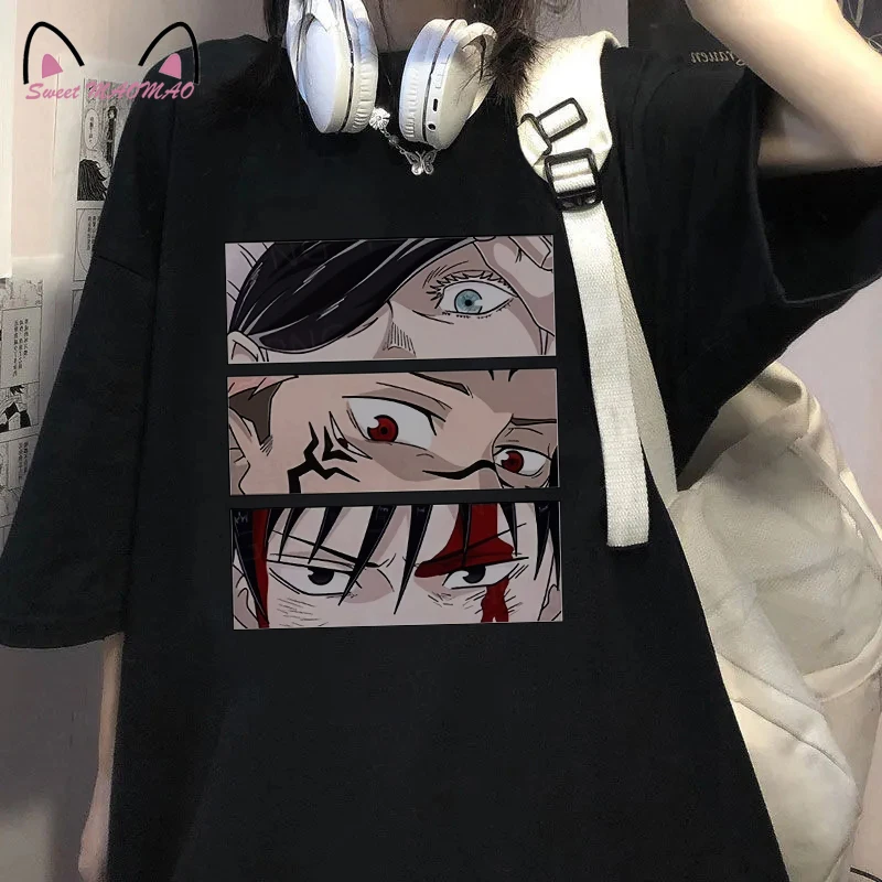 

Женская футболка с рисунком японского аниме, футболка джутсу кайсена, топы Gojo Satoru, футболки с рисунком Yuji Itadori, футболки большого размера, то...