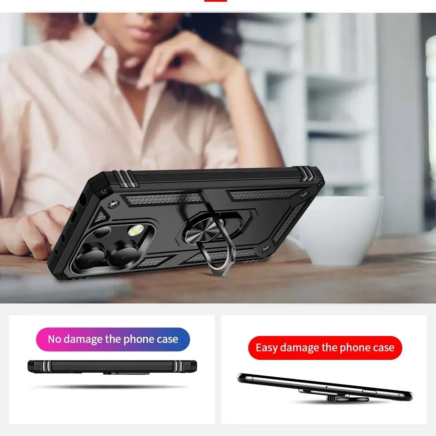 Противоударный чехол-бампер с защитой от падения и подставкой для Xiaomi Redmi Note 13 5G 12