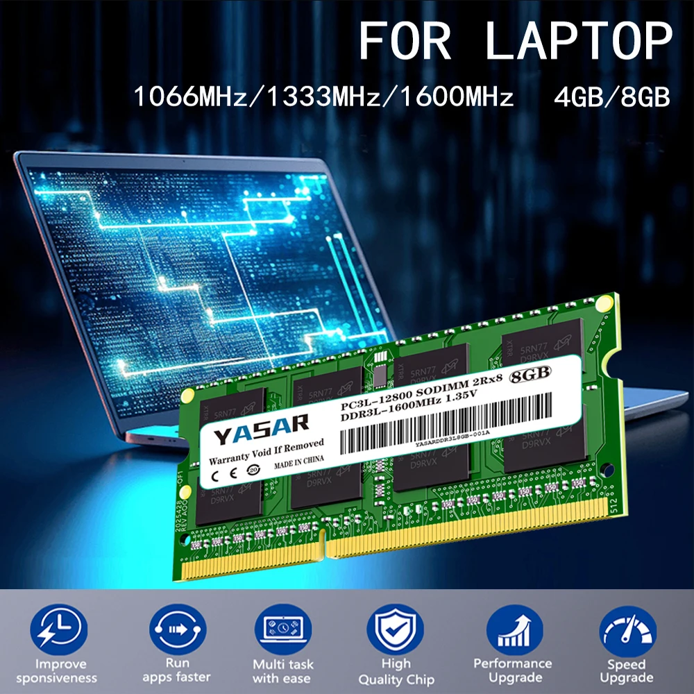 Оперативная память для ноутбука YASAR DDR3L 4 ГБ 8 16 1066 МГц 1333 1600 SODIMM Память PC3-10600 PC3-12800 1