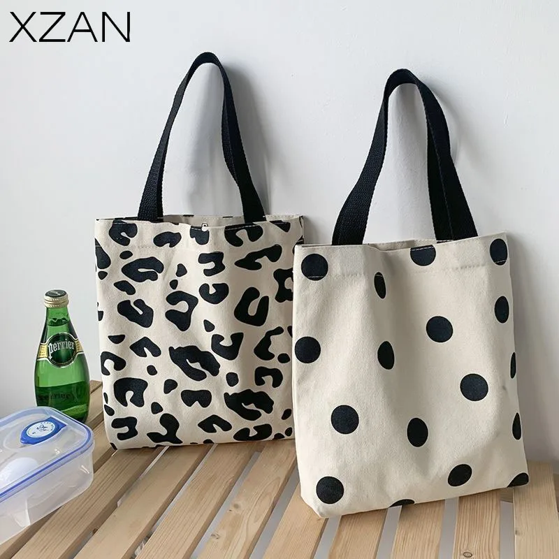 

2023 модная однотонная холщовая маленькая сумка-шоппер, женская сумка Ulzzang, черная вместительная сумка через плечо в горошек