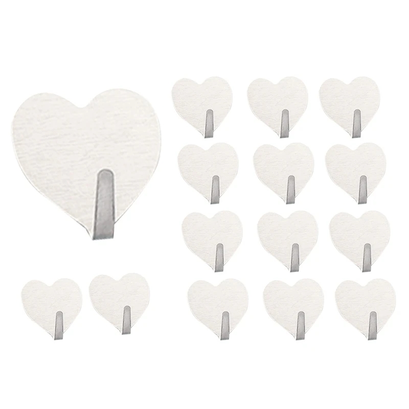 

15 минималистичных крючков в виде любящего сердца из нержавеющей стали, бесшовный липкий крючок без гвоздей, украшение для комнаты, крючок Л...
