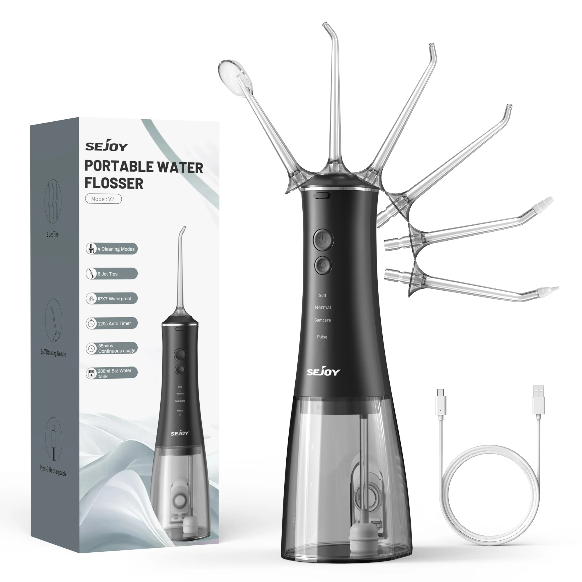 Стоматологический Флоссер для чистки зубов 6 струй 4 режима портативный