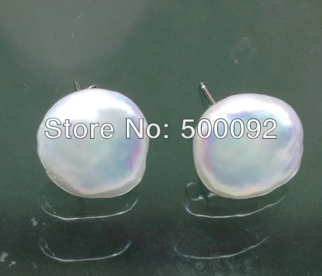 

Stunning Huge 13-14mm white cultured freshwater pearl stud earrring 925 sterling silver stud