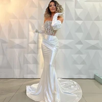 eightree sexy wedding dresses mermaid strapless white bride dress beadings sweep train princess wedding evening gowns plus size