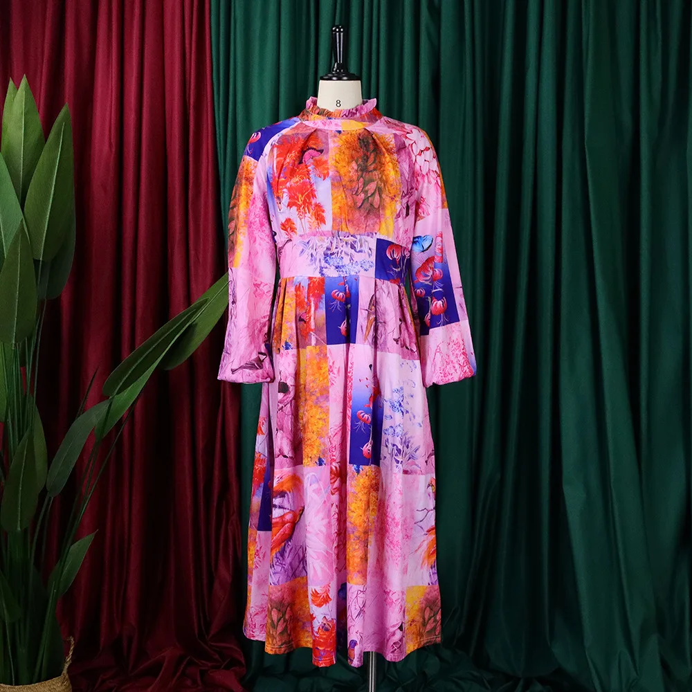 Plus Size Floral Women Dress Patchwork Print Elegant Loose Cloth Casual Luxury Long Robe 2023 Summer Evening Party New In Dress