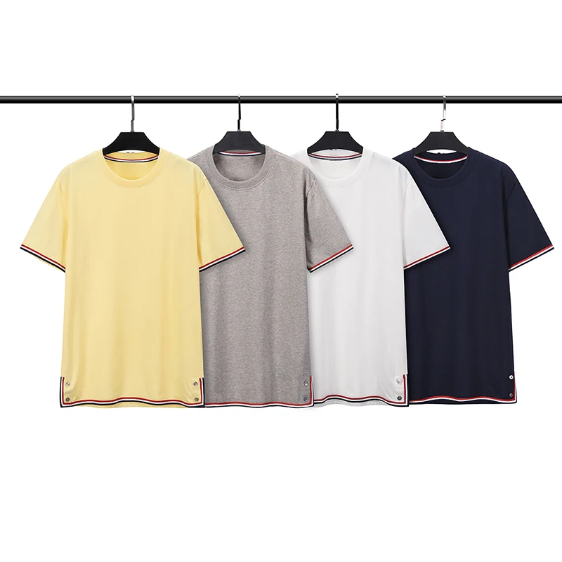 

TB THOM Men's T-shirts 23ss Summer Korean Fashion Brand Tees Harajuku Cuff Stripes O-neck Tops Casual Streetwear Solid T shirts