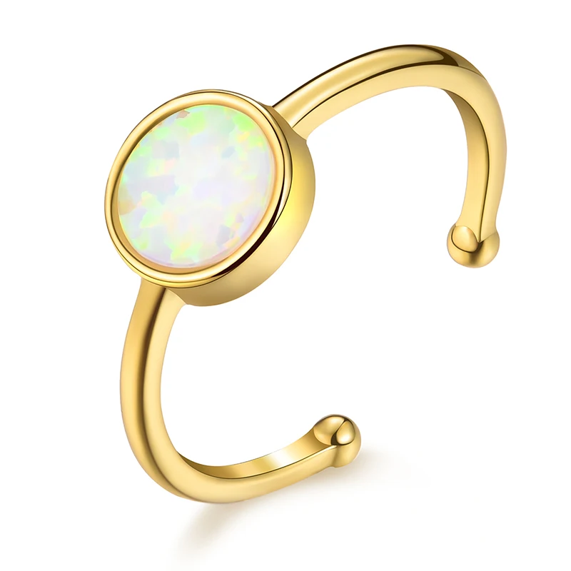 

Stylever 18K Gold 925 Sterling Silver Adjustable Rings 6mm Opal Rings Natural Stone Open Rings for Women