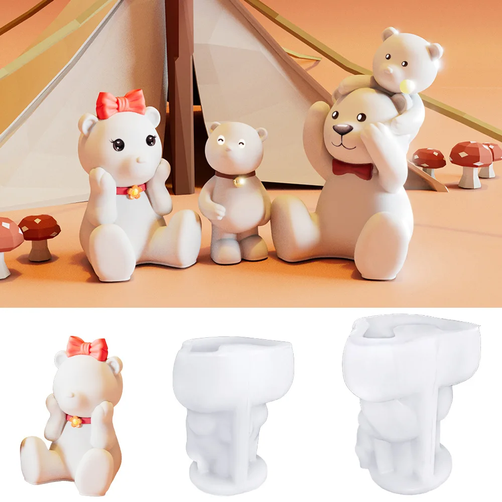DIY Handmade 3D Bear Candle Silicone Mold Daddy Mama Aromatherapy Gypsum Ornaments For Resin Making
