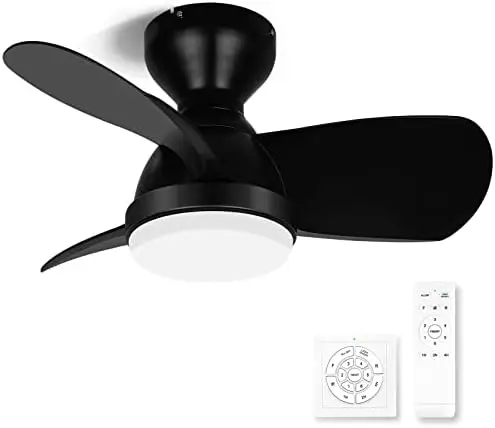 

Ceiling Fan with Light,24" Flush Mount Ceiling Fans,Dimmable Small Low Profile Modern 3 Blades 6-Speeds Quiet Reversible Tim Ven