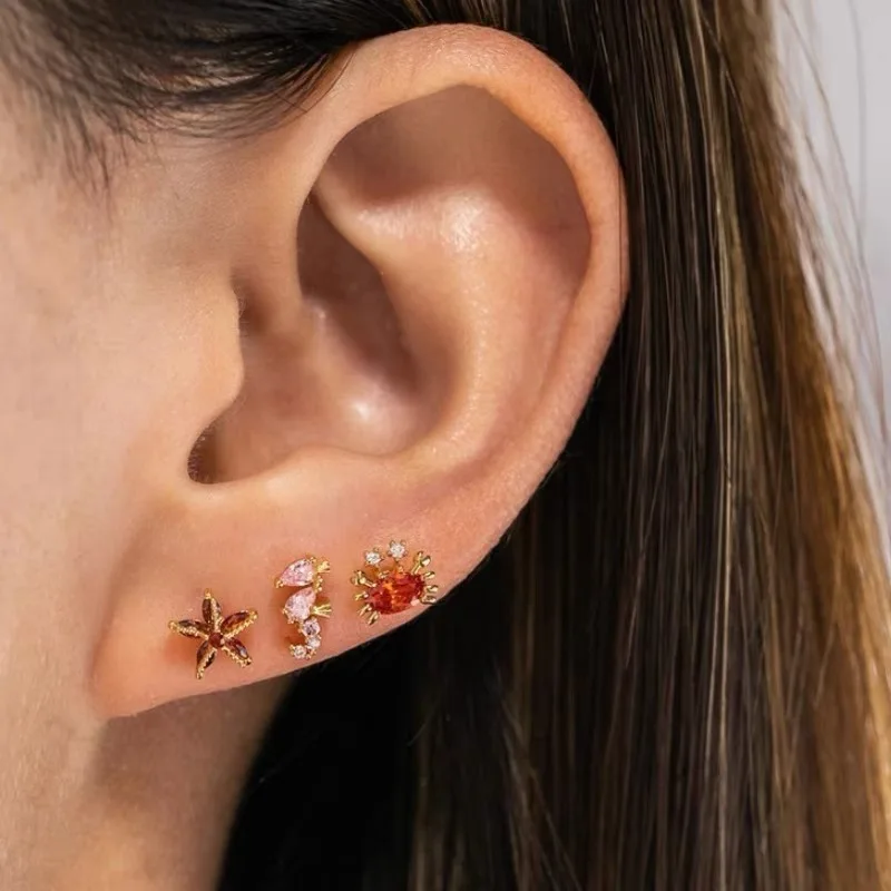 Серьги-гвоздики женские из нержавеющей стали с фианитом украшение для пирсинга