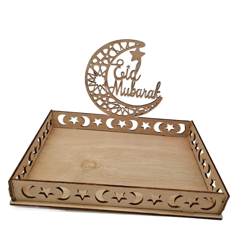 

1 Набор Eid Mubarak деревянный поднос для продуктов орнамент, мусульманское украшение для дома 2022 Рамадан Kareem, подарки Eid Al Adha