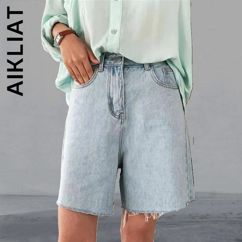 

Aikliat Women Pants Fashion Shorts Korean Cotton Denim Shorts Jeans Streetwear Biker Shorts Vintage Straight Women's Pants