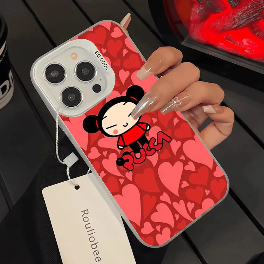 Фото Популярный чехол для телефона A-Animation Pucca для iPhone 17 16 15 14 13 12 Pro Max Air Plus, цветной, серебристый, жесткий, с защитным покрытием №3