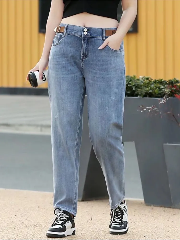 

Women's Clothing Jeans 2022 Spring Fashion High Waist Stretch Denim Harem Pants Casual Brief Belt Bottoms D6-8071