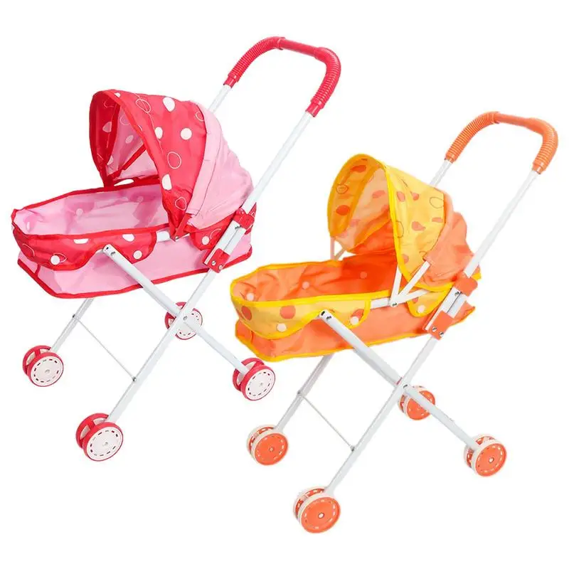 

2-in-1 Simulation Baby Stroller Pretend Play Baby Shopping Carts Four Wheels Folding Doll Stroller Baby Toys Multifunctional Dol