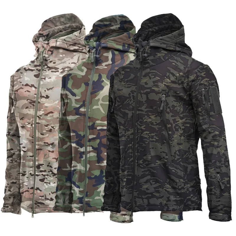 

Men Hiking Jacket Military Field Shark Skin Soft Shell Windbreaker Army Camo Hood Outwear Windproof Coat Autumn Camping Jackets