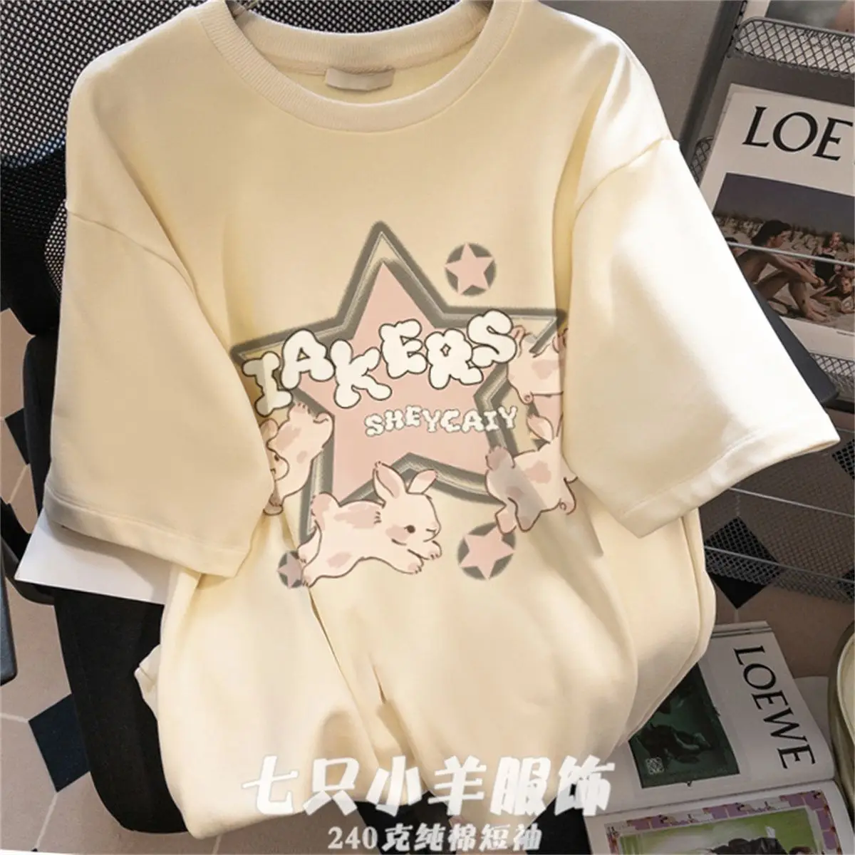 

Korean version of retro niche star pure cotton t-shirt female new loose sweet cool style chic Hong Kong flavor short-sleeved top