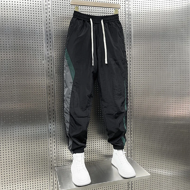 

Летние тонкие быстросохнущие полосатые лоскутные леггинсы Harlan для мужчин, модные Универсальные широкие свободные облегающие спортивные укороченные брюки