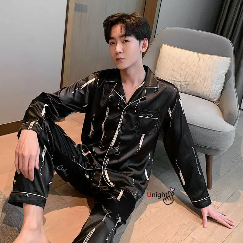 Мужская шелковая пижама брючный костюм одежда для сна в стиле оверсайз роскошная