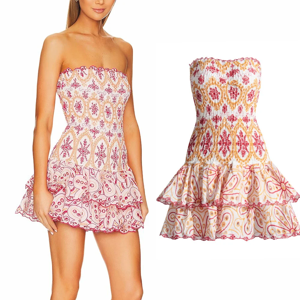 Мини платья Floewr с вышивкой, женское многослойное платье-корсет с оборками на груди, женское летнее платье-футляр для выпускного вечера