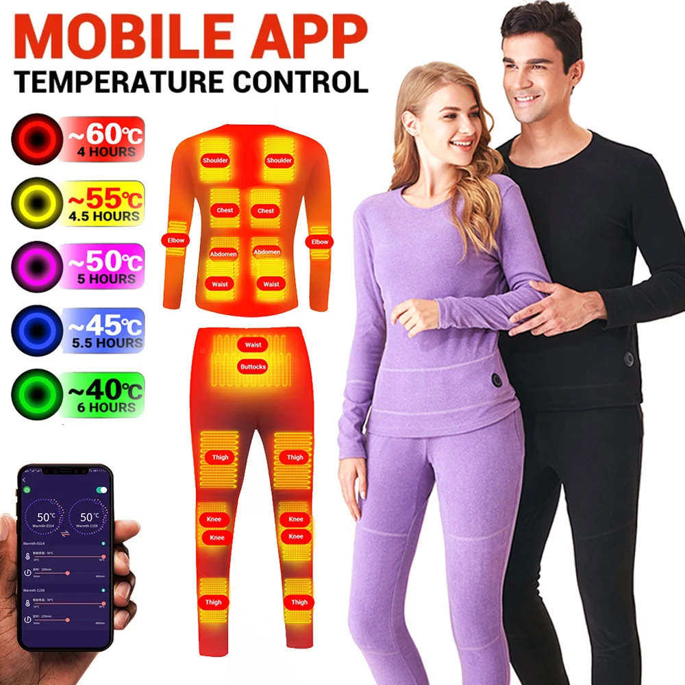 

Winter Heated Underwear Suit Smart Phone APP Control Temperature USB Battery Powered Fleece Thermal Motorcycle Jacket NEW