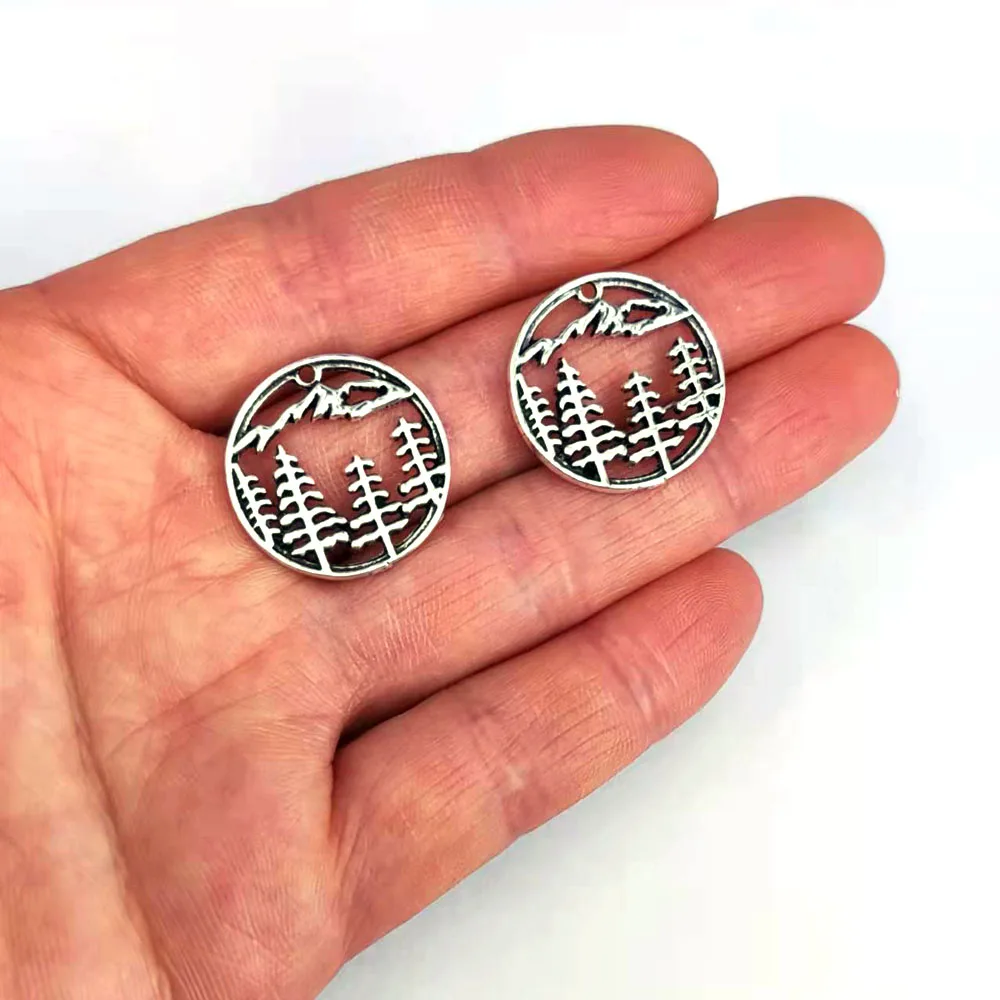 

50pcs tree Charms 20mm*20mm ancient silver mountain tree pendant charm for DIY women man Accessories