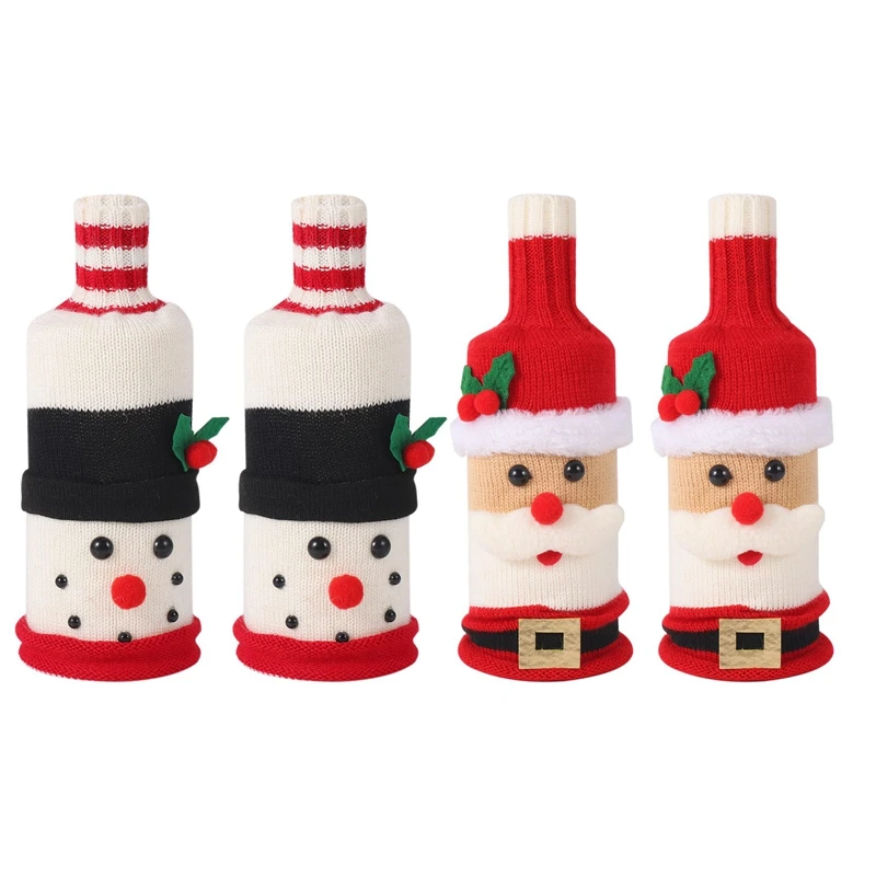 

4 Pcs Cute Christmas Wine Bottle Cover Knitted Wine Bottle Sweater For Holiday Party Christmas Table Home Decoration