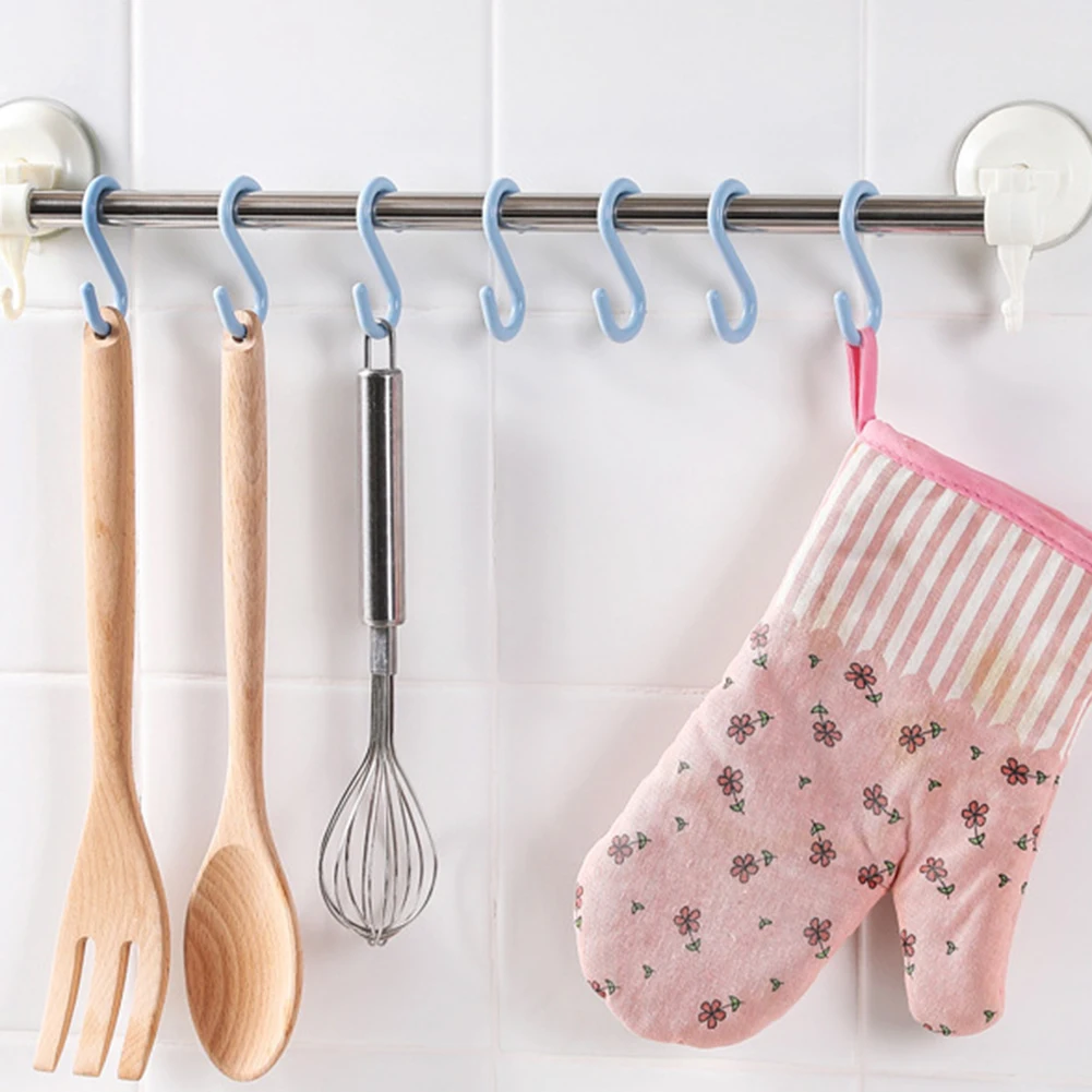 

8 PCS Portable Nail free Multi-purpose Kitchen Hooks Durable Home Organizer S Shape Plastic Clothing Rack Baby Stroller Hanger