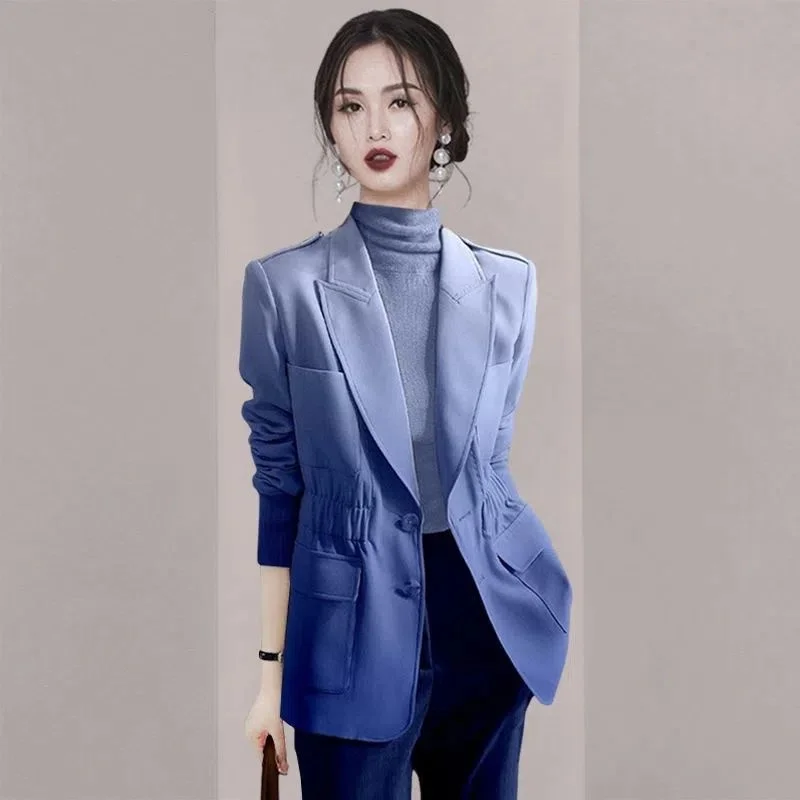 

In Spring And Autumn Women's Fashion Trends Gradually Change Color Blue Suit Jacket 2023 New Light Luxury Style And Slim Top