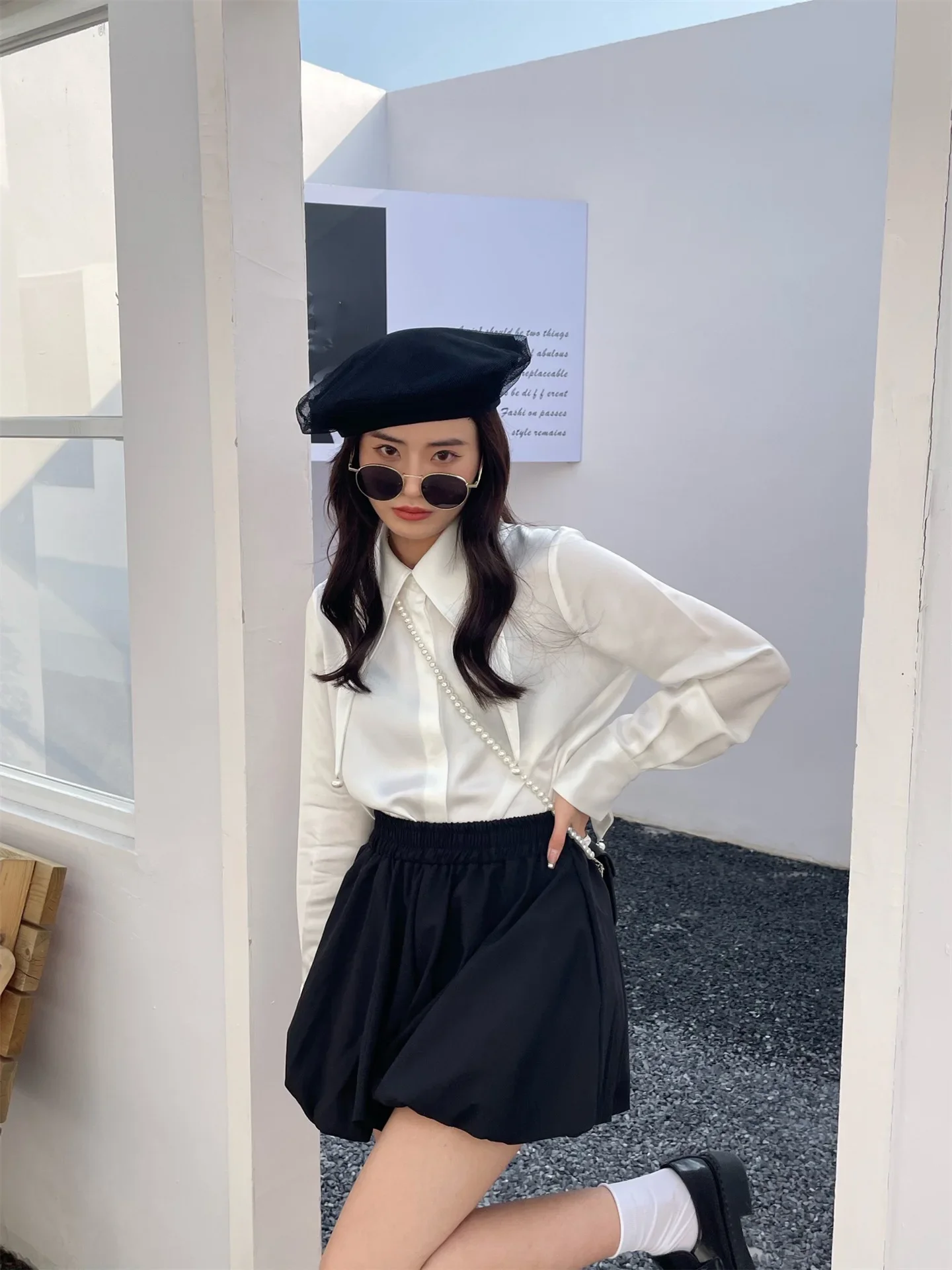 Модная нишевая рубашка с подвеской из жемчуга 22 женская на пуговицах в