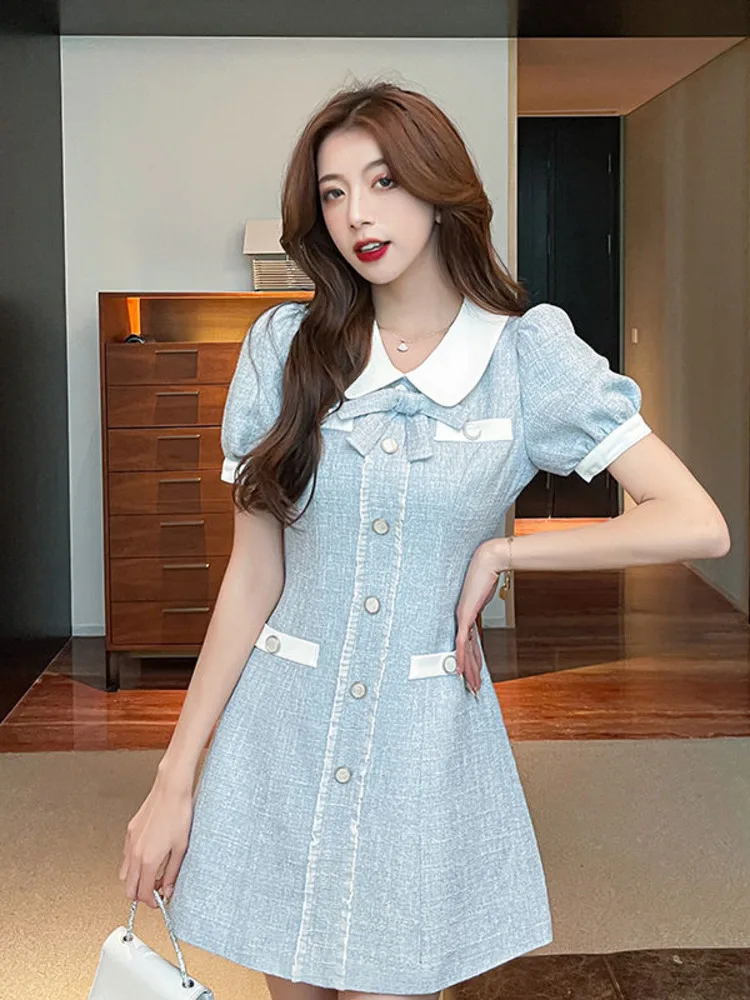 

Summer New French Vintage Small Fragrance Elegant Dresses For Women Fashion Casual Short Sleeve Dress Robes Vestidos