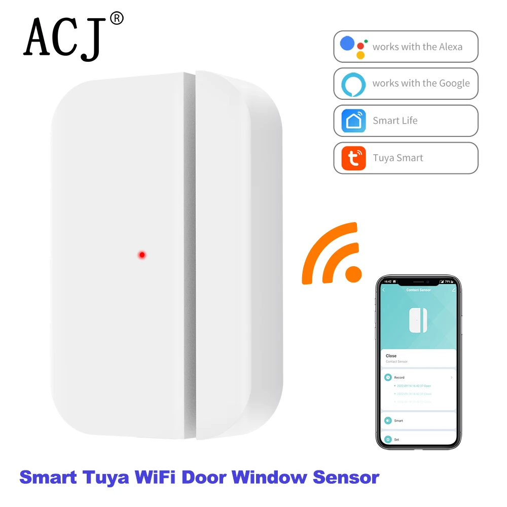 

ACJ WiFi Tuya Smart App Control Door Window Sensor Open Closed Detector Compatible With Alexa Google Home Smart Life App Control