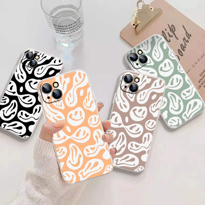 

Phone Case For iPhone 13 Pro 12 Mini 11 Pro Max SE 2020 X XR XS MAX 8 7 6 6S Plus Cute Funny Trippy Smiley Face Silicone Cover