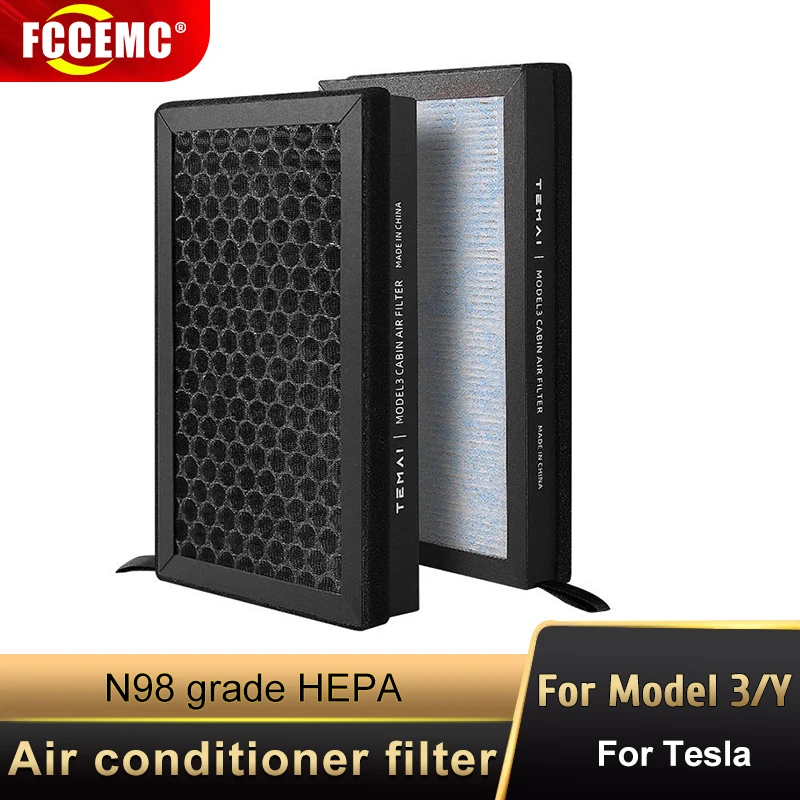 For Tesla Model 3 Model Y HEPA Activated Carbon Air Filter N98 2P Set Air Conditioner Filter Element Replacement Accessories