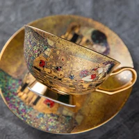 coffee mug set bone china ceramic tea set klimt kiss luxury gifts porcelain drinkware tea cups with spoon tray gift box