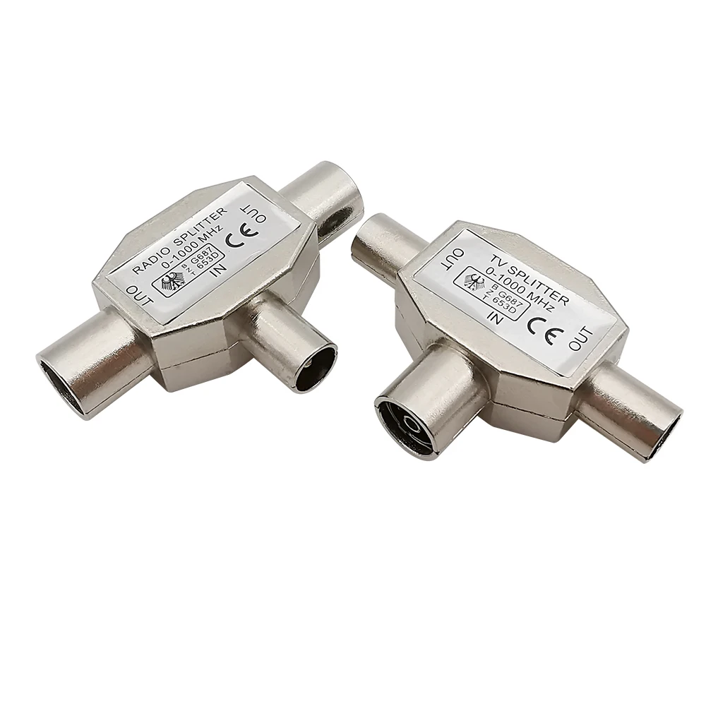 

1Pcs Metal 2 Ways TV Splitter Male to Female Cable TV Antenna Aerial T-Shape Distributor Coaxial Connectors Adapter