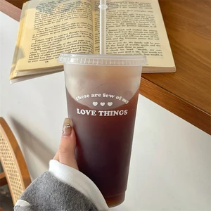 Cute Water Bottle For Coffee Juice Milk Tea Kawaii Plastic Cold Cups With Lid Straw Portable Reusabl in Pakistan
