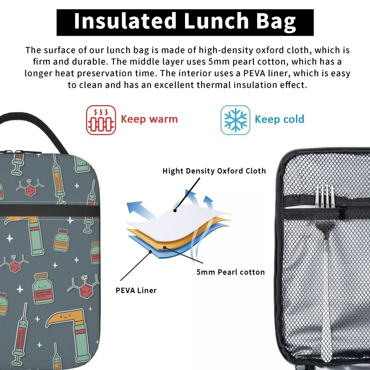 Изолированная сумка-тоут для ланча кавайная анестезиологическая продукция