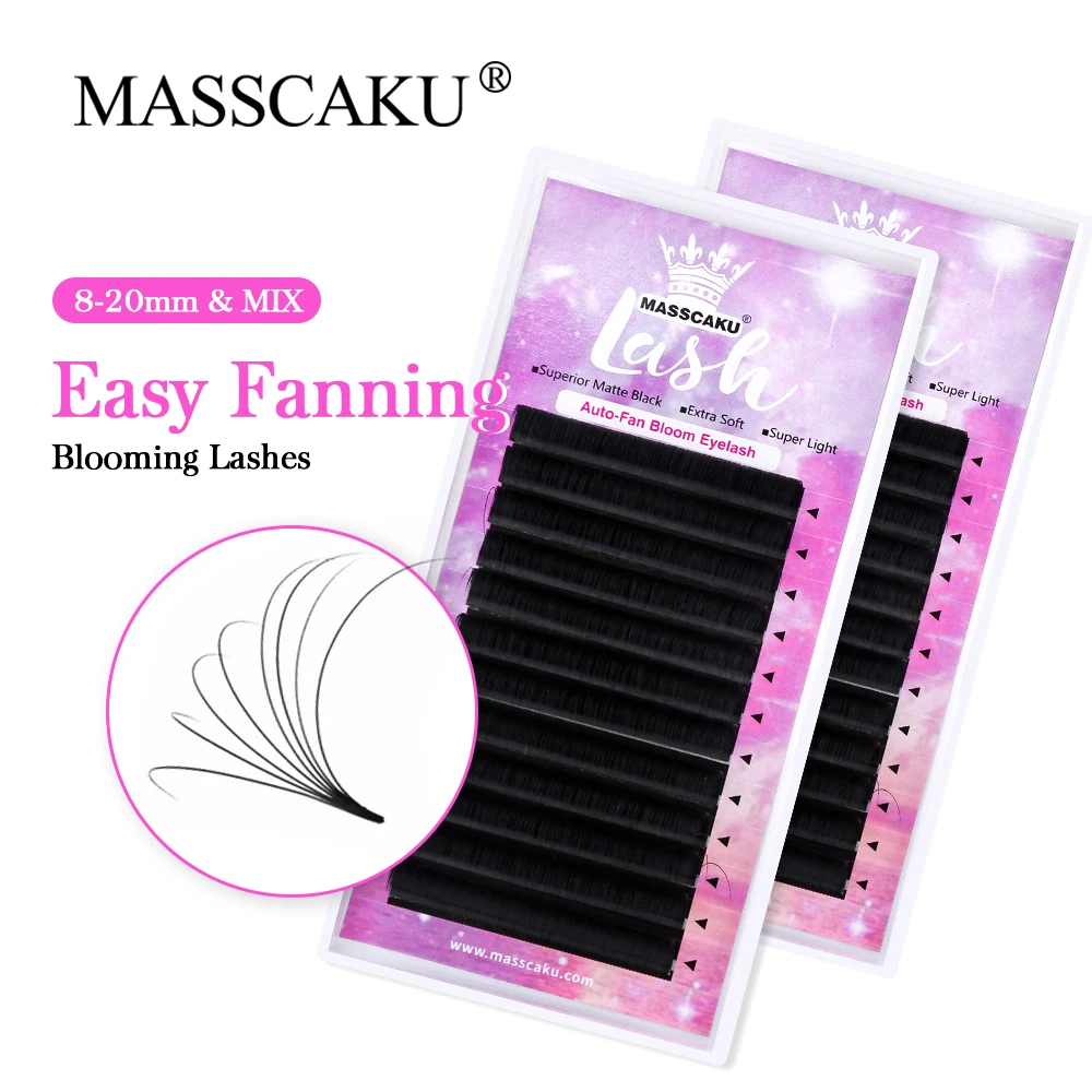 

MASSCAKU Auto Fan Lashes 0.07 C Curl 8-15Mix 12rows 3D Self Fanning Eyelash Extensions Synthetic Mink Natural Cilia Silk Lashes