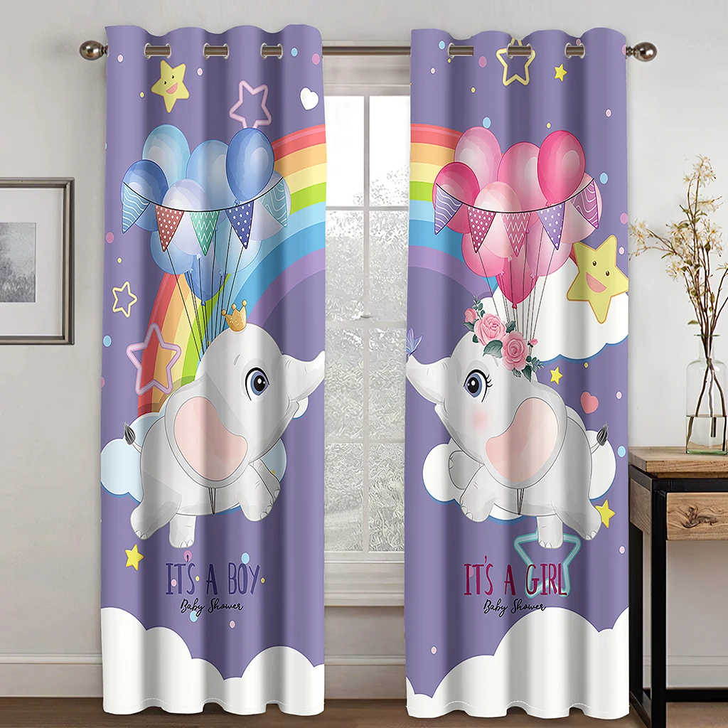 

Cortinas opacas de elefante de dibujos animados para niños y niñas, cortinas de ventana con aislamiento térmico para dormitorio,