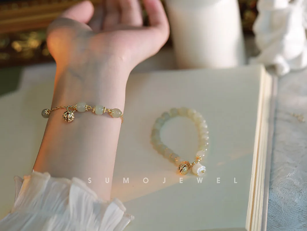 

Hetian jade bell bracelet Chinese jade inlay craft bell bracelet ladies wrist jewelry dress accessory Dropshipping