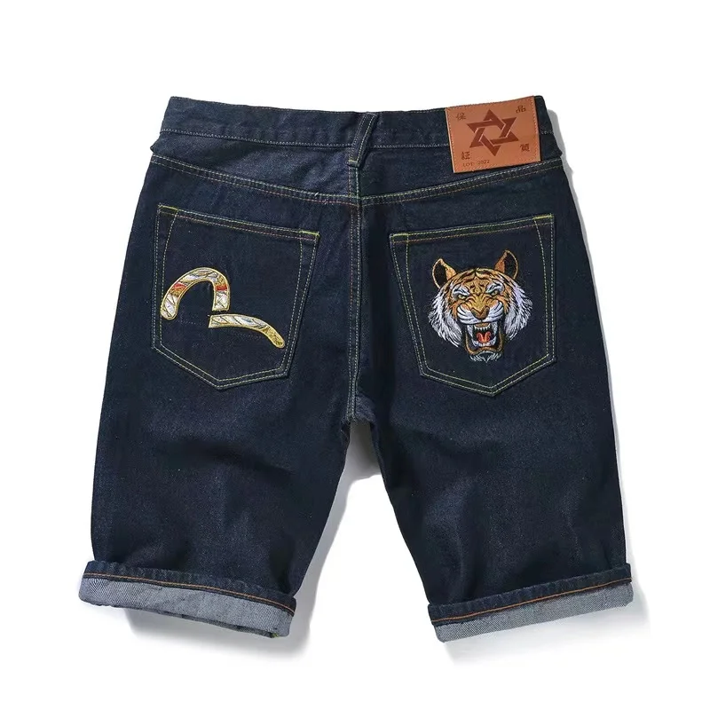 

22 Summer New Trend Denim Shorts Y2K Leisure Simple Home Travel Retro Straight Pants With M Embroidery Pattern