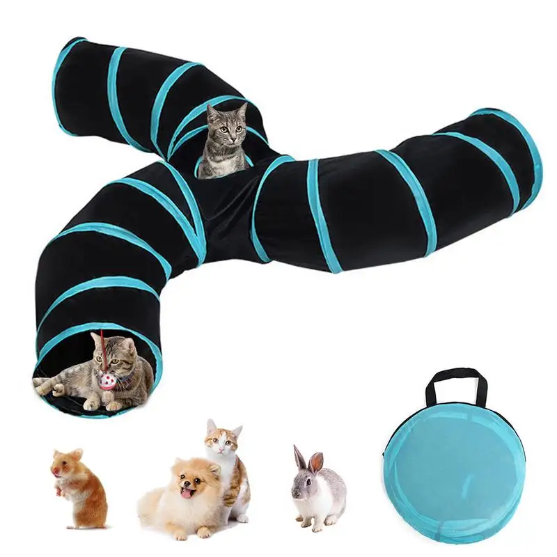 

Складной туннель для домашних животных, 3-сторонняя Складная трубка с шариком, лабиринт, домик для кошек, игровой туннель с мячом для кошек, щенков, кроликов