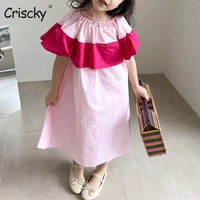 criscky 2022 short sleeve dress for girl solid ruffles kid clothes baby cotton birthday outfit party wear summer dress cloth