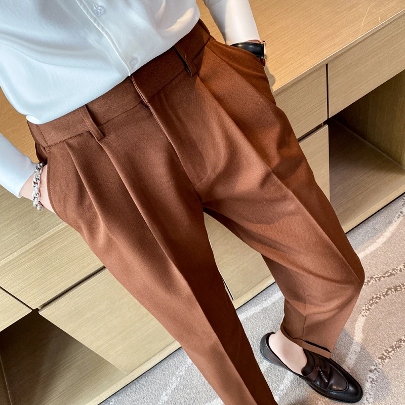 

Платье 2022 черные корейские мужские брюки длиной до щиколотки серые высокие приталенные 36 брюки качественная уличная одежда мужские брюки Мужской Весенний костюм подходит для повседневного ношения